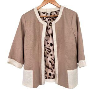 Chicos 2 Open 3/4 Sleeve Jacket Animal Print Lining Size large Beige